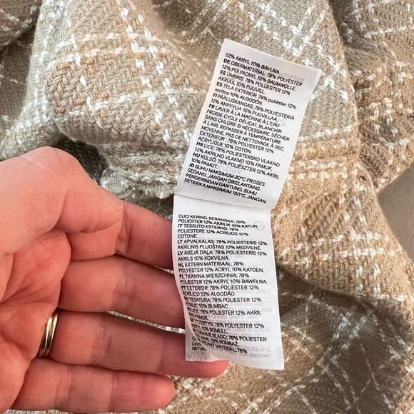 H&M Women's Tan Cream Window Pane Collared Button Down Shacket Size XL - Picture 10 of 11